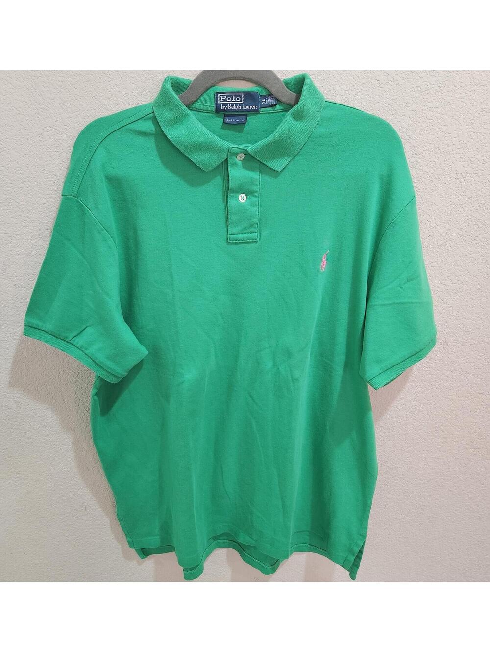 Vintage Polo Ralph Lauren Custom Fit Sz XL S/s Polo shirt Green Pink Pony Cotton - Picture 2 of 11